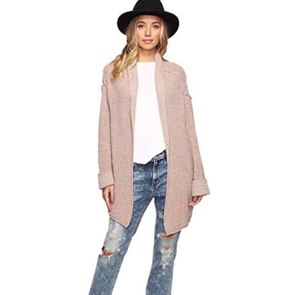 Free People Low Tide Cardigan Oversized Slouchy Cozy Knit Sweater Rose Pink Boho - Picture 15 of 16